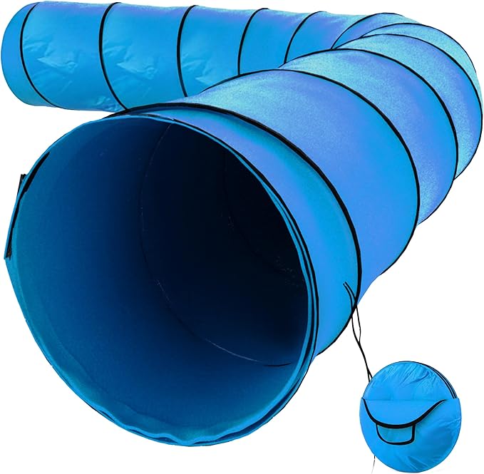 Houseables Dog Tunnel, Dog Agility Tunnel, Agility Equipment, 18 Feet, Puppy Obstacle Course, Pet Playground, Crawling, Small, Medium, Large, Indoor/Outdoor, Play, Pop Up Set, Exercise Tube, Toy, Blue