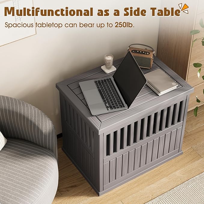 Bifanuo Dog House 30-Inch Dog Crate Furniture, Heavy Duty Dog Crate for Small Dog, Lockable Indoor Outdoor Dog Kennel & End Table, Decorative Plastic Pet Cage (Grey)