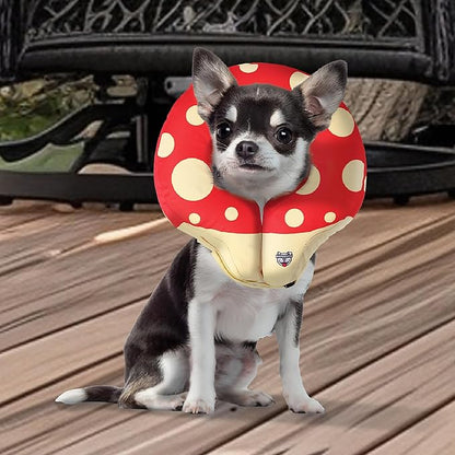 Mushroom Inflatable Dog Recovery Collar, Comfortable Cone Replacement for Pet Surgery, Protective Collars to Prevent Licking & Biting, Size Small