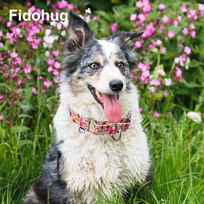 Reflective Martingale Collar for Dogs Nylon Training Collar with No Buckle Cute Floral No Pull Dog Collar for Large Dogs（Pink Flower，L）