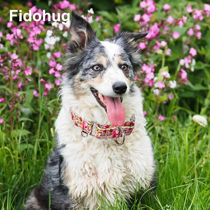 Reflective Martingale Collar for Dogs Nylon Training Collar with No Buckle Cute Floral No Pull Dog Collar for Medium Dogs（Pink Flower，M）