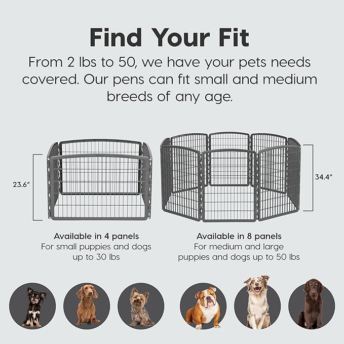 IRIS USA 24" Exercise 4-Panel Pet Playpen, Puppy Pet Small Medium Dog Pen Keep Pets Secure Easy Assemble Rust-Free Heavy-Duty Molded Plastic Customizable, Dark Gray
