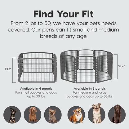 IRIS USA 24" Exercise 4-Panel Pet Playpen, Puppy Pet Small Medium Dog Pen Keep Pets Secure Easy Assemble Rust-Free Heavy-Duty Molded Plastic Customizable, Dark Gray