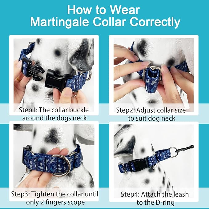 Martingale Collar for Dogs with Buckle Shark Dog Collar Adjustable Soft Nylon Boy Dog Collars for Large Dogs, Deep Blue Shark