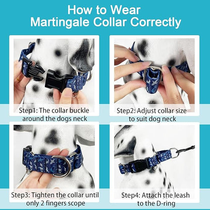 Martingale Collar for Dogs with Buckle Shark Dog Collar Adjustable Soft Nylon Boy Dog Collars for Large Dogs, Deep Blue Shark