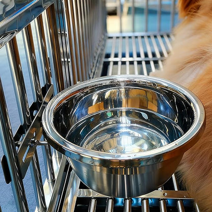 Dog Crate Water Bowl No Spill, Stainless Steel Hanging Large Dog Crate Water Bowls with Metal L-Shaped Feeder for Kennel, S(1100ml/37oz)