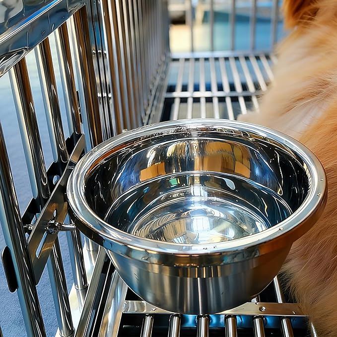 Dog Water Bowl No Spill, Stainless Steel Hanging Large Dog Crate Food Bowls for Kennel, M(1650ml/56oz)