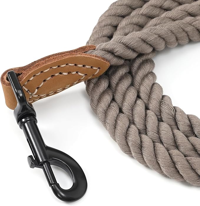 Mile High Life Dog Leash, Braided Cotton Rope Leashes with Leather Tailor Tip with Leather Tip - Heavy Duty Metal Clasp, 4FT, 1/2" Thick - Wedding, Walking Leash for Medium Large Dogs(Camel)