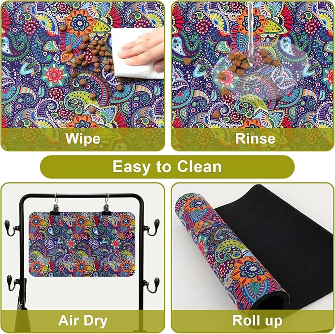Dog Food Mats for Floors Waterproof Mat for Cat Food and Water Bowls - Absorbent Quick Dry Non Slip Mat for Pet Feeding