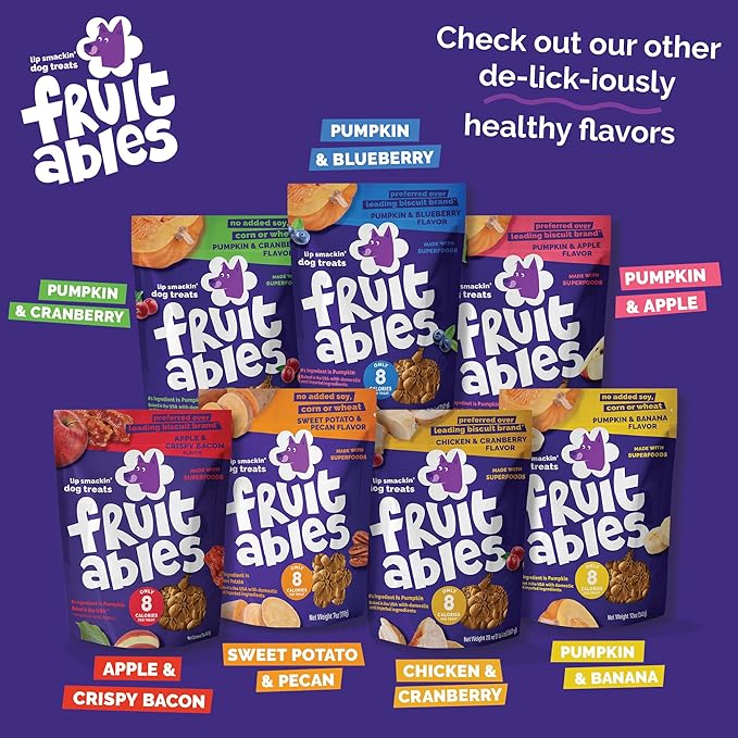 Fruitables Baked Dog Treats, Sweet Potato Snacks for Dogs, Low Calorie & Delicious, No Wheat, Corn or Soy, Healthy Puppy Training Treats, Made in the USA, Sweet Potato and Cranberry Flavor, 7oz