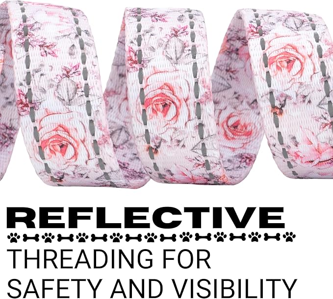 EcoBark Dog Leash - Soft & Reflective Comfort Leash with Padded Handle - Strong Durable Heavy Duty - Training and Pulling for Small, Medium or Large Dogs (Floral)