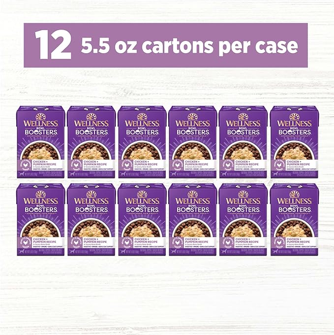 Wellness Bowl Boosters Hearty Topper Wet Dog Food for Small, Medium, and Large Breeds, Grain Free, Natural, Chicken and Pumpkin Recipe, 5.5 oz, Pack of 12