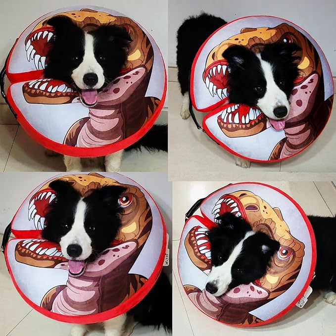 BEAUTYZOO Dog Cone Alternative After Surgery for Large Medium Small Dogs, Soft Inflatable Cone Collar for Dogs Cats, Pet Neck Donut E Collar Dog Recovery Collars to Stop Licking, Dinosaur, L
