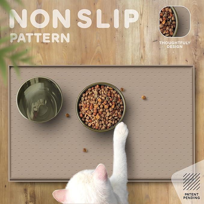Dog Food Mat - Raised Edges Dogs Mat for Food and Water Prevent Spill, Waterproof Cat Food Mats Protect Floors, Easy Clean Dog Bowl Mats for Food and Water, Silicone Pet Food Tray
