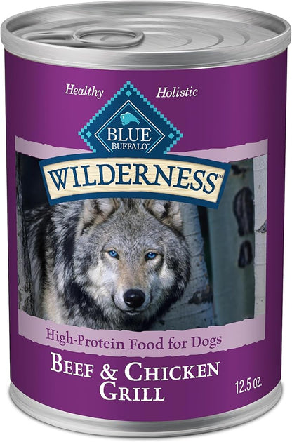 Blue Buffalo Wilderness Adult Wet Dog Food, High-Protein & Grain-Free, Made with Natural Ingredients, Beef & Chicken Grill, 12.5-oz. Cans, 12 Count