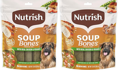 Nutrish Soup Bones Premium Dog Chews with Real Chicken and Veggies,6 Chews (Rachael Ray),(Pack of 2)