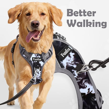 Funfox Dog Harness No Pull, Adjustable Pet Vest Harness, Super Soft Material with Vertical Handle Easy Control, Reflective Night Walking, 2 Leash Clips for Large Dogs, Misty Gray, L