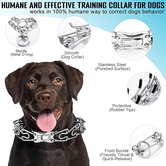 MOZETO Dog Collar, Adjustable Quick Release Stainless Steel Dog Training Collar with Metal Buckle for Medium/Large Dogs