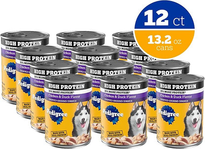 Pedigree High Protein Wet Dog Food, Adult Soft Canned Dog Food, Chicken & Duck Flavor, 13.2 oz. Cans, 12 Count