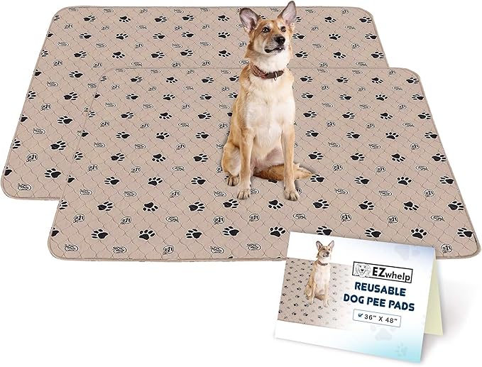 EZwhelp Reusable Dog Pee Pads, Washable Waterproof Mats for Potty Training or Whelping Pads, Puppy Pad with Rounded Corners, 36x48 Inch, 2 Pack