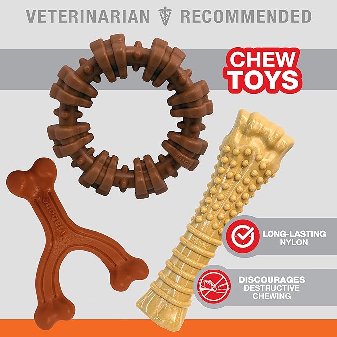 Nylabone Customer Favorites Power Chew Toy Bundle for Dogs, Indestructible Dog Toys for Aggressive Chewers, Pack of 3 Dog Toys, Flavor Medley, Large Dogs - Up to 50 lbs, 3 Pack