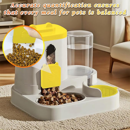 Gravity Cat Feeder and Water Dispenser, 2 in 1 Automatic Cat Feeder, 2 Pack Large Capacity Self Feeding for Small Medium Dog Puppy Kitten （Yellow）