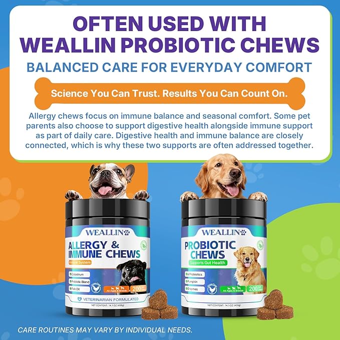 Dog Allergy Relief Chews, 200 Treats Anti-Itch Allergy Soft Chews for Dogs with Probiotics & Omega 3 Fish Oil, Itchy Skin Relief, Immune Support, Paw Licking Itchy Ears & Hot Spots, Seasonal Allergies