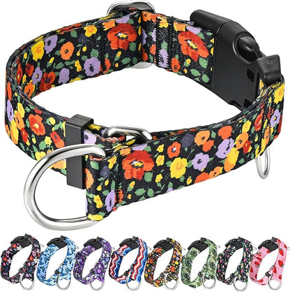 Martingale No Pull Collar with Buckle Adjustable Nylon Slip Collar for Dogs Training Walking (Orange Floral, Small)