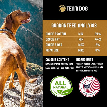Team Dog Freeze Dried Turkey Dog Treats for Training | Healthy Gluten Free, Grain Free Dog Treats | No Added Fillers, Flavoring or by-Products | for All Breeds & Sizes | 5.2 Oz Turkey Bites