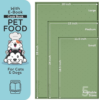 Dog Food Mat - 28x18 Raised Edges Dogs Mat for Food and Water Prevent Spill, Waterproof Cat Food Mats Protect Floors, Easy Clean Dog Bowl Mats for Food and Water, Silicone Pet Feeding Placemats Green