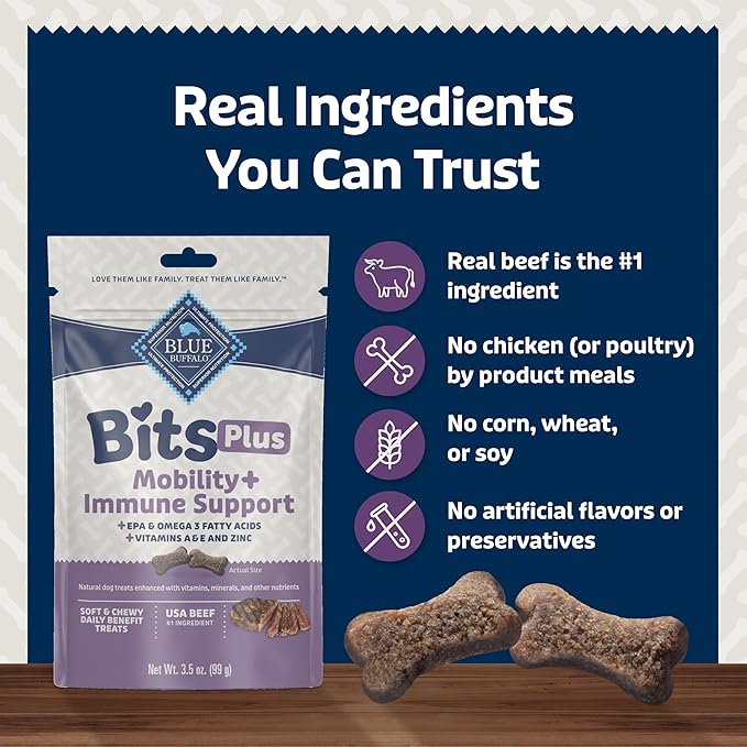 Blue Buffalo Blue Bits Plus Mobility and Immune Support Soft Dog Treats, Beef, 3.5-oz. Bag (Pack of 2)