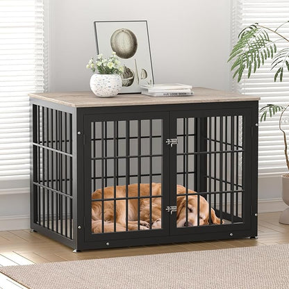 rehomerance 42 Inch Heavy Duty Dog Crate Furniture for Large and Medium Dogs, Decorative Pet House End Table, Wooden Cage Kennel Furniture Indoor, Grey