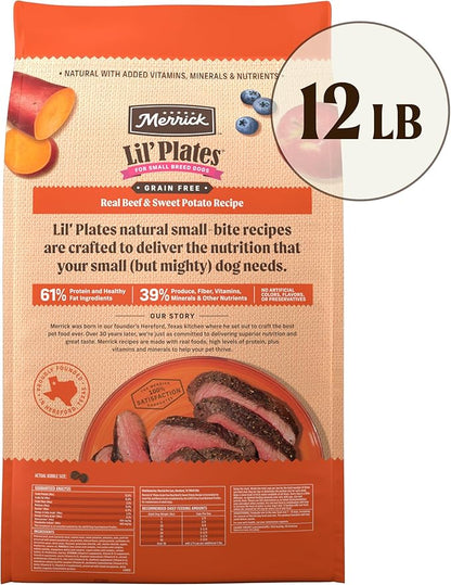 Merrick Lil’ Plates Premium Grain Free Dry Dog Food For Small Dogs, Real Texas Beef And Sweet Potato Kibble - 12.0 lb. Bag