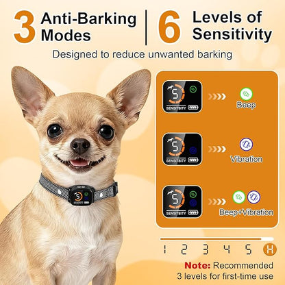ETACCU Dog Bark Collar，Waterproof Rechargeable Digital Ultrasonic Bark Collars,Anti Barking Collar with 6 Adjustable Sensitivity Levels for Large Medium Small Dogs