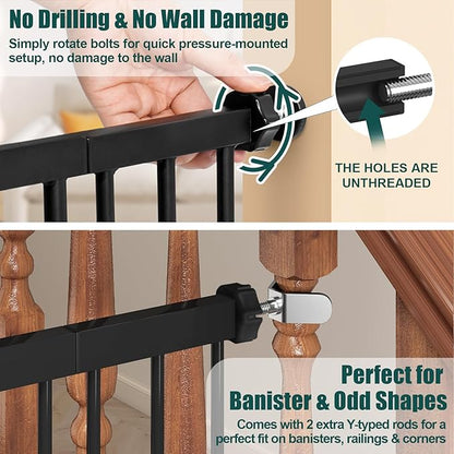 keny 29.7"-51.5" Extra Wide Baby Gate for Stairs, Easy Walk Thru Dog Gate with 21.1" Large Opening Door, Pressured Mounted No Drilling Pet Gate, 30" Tall, Black