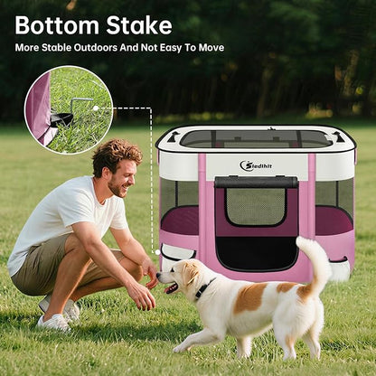 Dog Playpen,Cat Pet Puppy Pen,Portable Playpens for Dogs Indoor Outdoor Travel Camping Use,Foldable Dog Kennel Tent Crate for Rabbit Small Animals with Carrying Case (Pink, Medium)