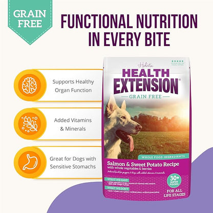 Health Extension Grain Free Salmon & Sweet Potato Dry Dog Food - 30+ Superfoods and Probiotics for All Life Stages (10 lb)