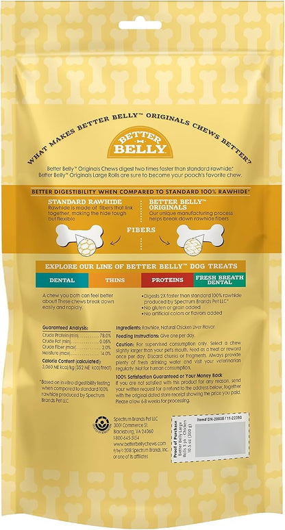 Better Belly Highly Digestible Rawhide Large Roll Chews, 3 Count (Pack of 4)