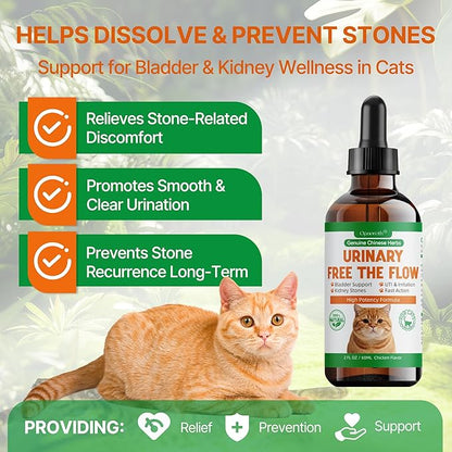 Cat Bladder Remedy for Stones & Crystals, Kidney StonesDissolver forCat- Urinary Free The Flow - Cat Urinary Tract Infection Treatment for Stones, Herbal CatUTI Remedy for Stone Relief & Prevention