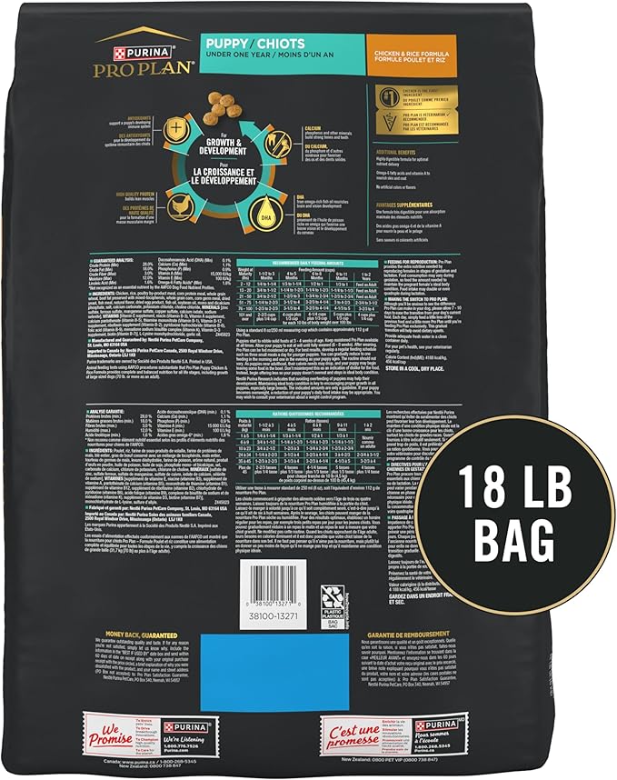 Purina Pro Plan High-Protein Dry Puppy Food Chicken and Rice Formula Dry Dog Food, 18 lb. Bag
