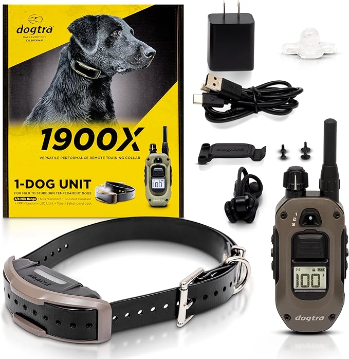 Dogtra 1900X E-Collar with Remote [New Edition] 35 lbs+, 3/4 Mile Range, LED Light, 100 Levels of Precise Control for Stubborn Dogs, Waterproof, Boost for Quick Recall, Vibration, Safety Lock & Tone