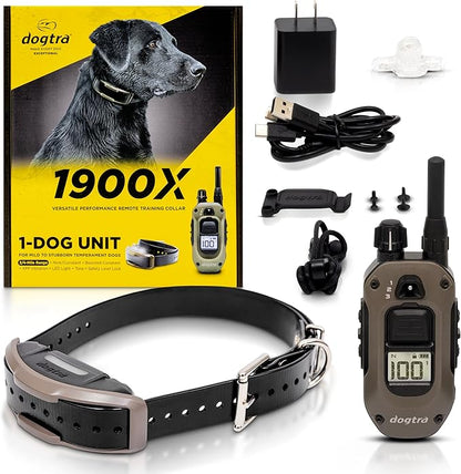 Dogtra 1900X E-Collar with Remote [New Edition] 35 lbs+, 3/4 Mile Range, LED Light, 100 Levels of Precise Control for Stubborn Dogs, Waterproof, Boost for Quick Recall, Vibration, Safety Lock & Tone