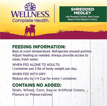 Wellness Petite Entrees Shredded Medley Small Breed Adult Wet Dog Food, Grain Free, Natural, Roasted Chicken, Beef, Green Beans, and Red Peppers, 3 oz, Pack of 12 Cups