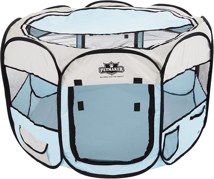 Pop-Up Pet Playpen - 38-Inch Indoor and Outdoor Dog Kennel with Carrying Bag - Portable Pet Enclosure for Dogs and Small Animals by PETMAKER (Blue)