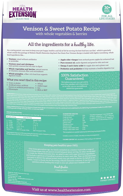 Health Extension Grain Free Venison & Sweet Potato Dry Dog Food - 30+ Superfoods and Probiotics for All Life Stages (10 lb)