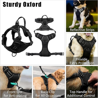 No Pull Dog Harness Adjustable Collar & Leash Set - Dog Halter Harnesses Collapsible Bowls & Poop Bag Dispenser Muzzle ID Tags Toys Fits Small Medium Large Dogs (Black-M)