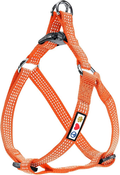 Pawtitas Reflective Step-in Dog Harness – Adjustable No-Pull Vest for Puppies to Seniors, Safe & Comfortable, M Orange