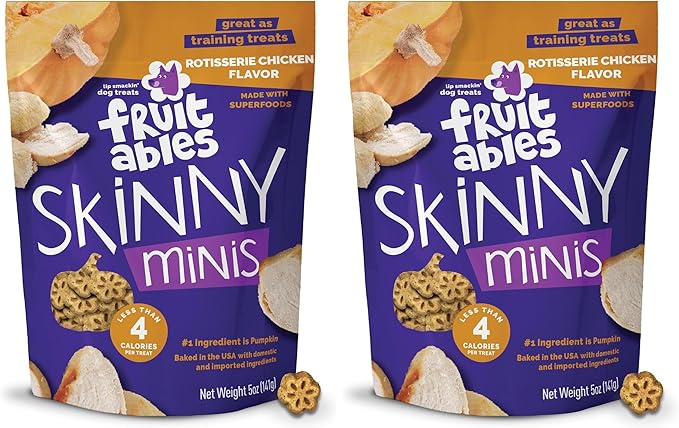 Fruitables Skinny Minis Dog Treats,Healthy Pumpkin Treat for Dogs,Low Calorie & Delicious,Puppy Training,No Wheat,Corn or Soy,Made in The USA,Rotisserie Chicken Flavor,5oz,(Pack of 2)