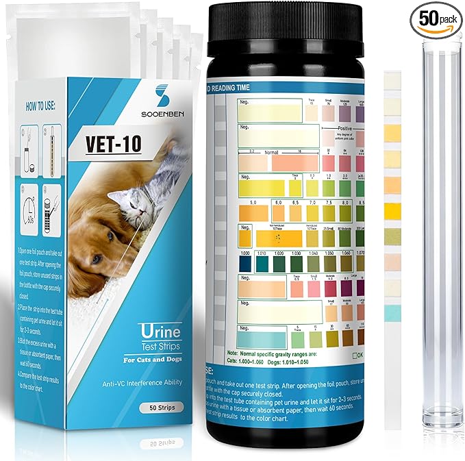 Dog UTI Test Strips, 10 Parameter Urinalysis Parameter Tests for Dogs, Cats, Accurate Testing for Veterinarians 50ct, Detects UTI, Bladder, Kidney, Liver, SG, pH, Diabetes, Glucose etc