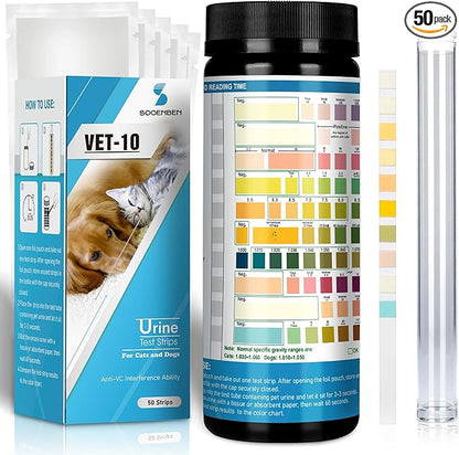 Dog UTI Test Strips, 10 Parameter Urinalysis Parameter Tests for Dogs, Cats, Accurate Testing for Veterinarians 50ct, Detects UTI, Bladder, Kidney, Liver, SG, pH, Diabetes, Glucose etc